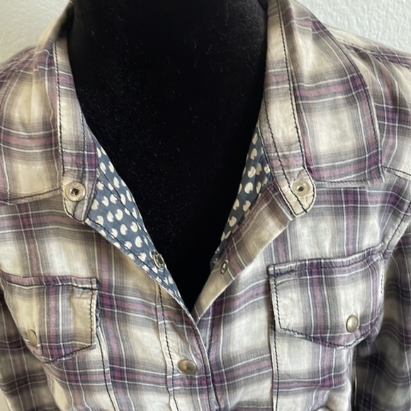 BlankNYC Plaid button Down Flannel Blouse 0020 - Picture 3 of 9